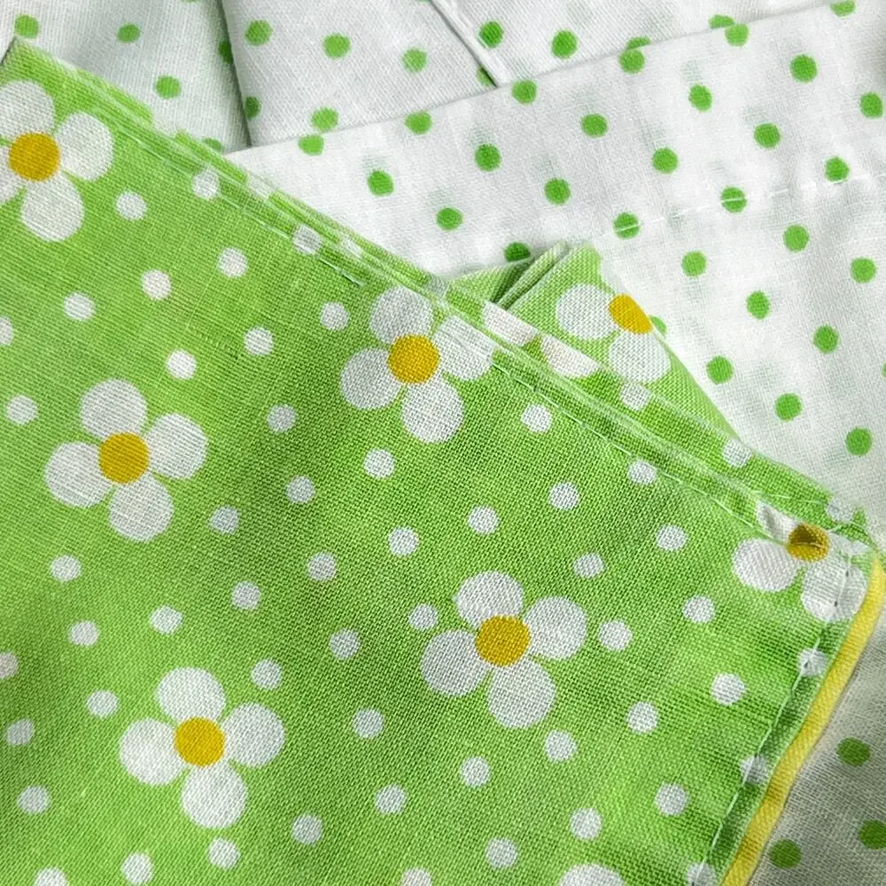 Vintage Fieldcrest Mod Polka Dot Floral Twin Flat Sheet Daisy No Iron Percale